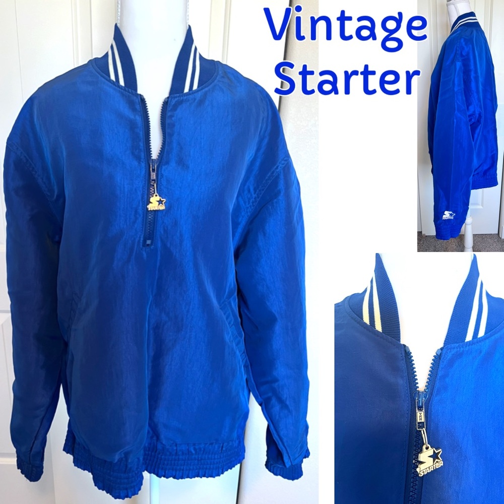 Vintage Starter Pullover Jacket Ribbed Collar Iconic Logo Zipper Pull Sz Medium
